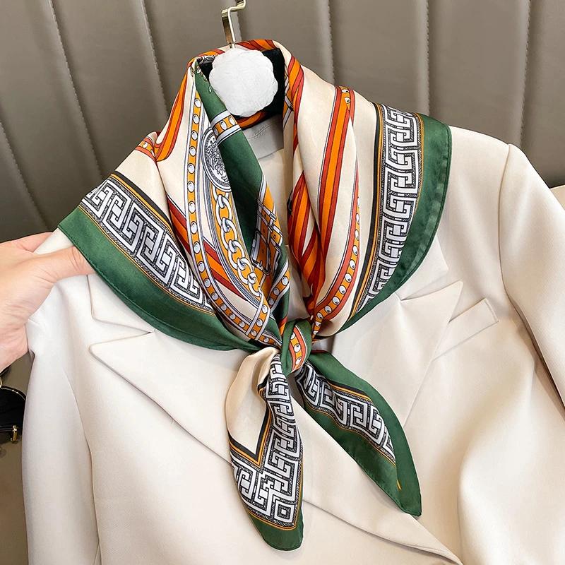 Chain 70*70Cm Square Scarf For Women Fashion Decoration Flight Attendant Bandana Printed Headband Holiday Headband Shawl