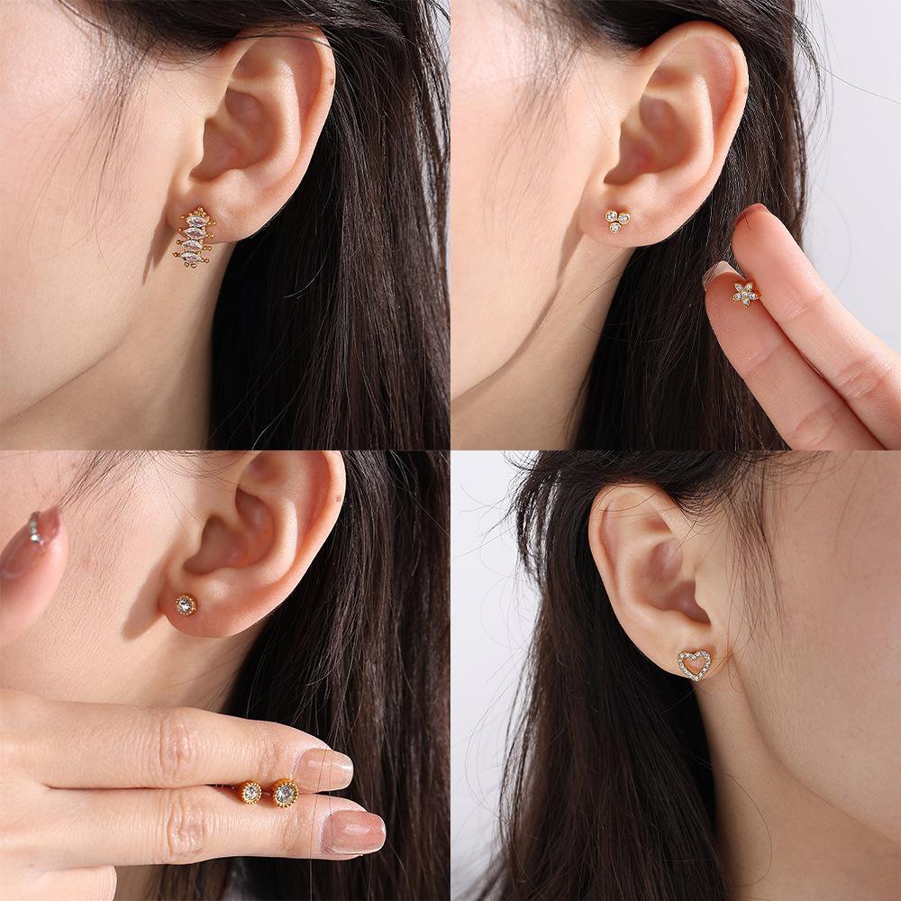 Stainless Steel Sequined Stud Earrings Jewelry Light Luxury High-End Earrings Female Moon Crown Shape Stud Earrings