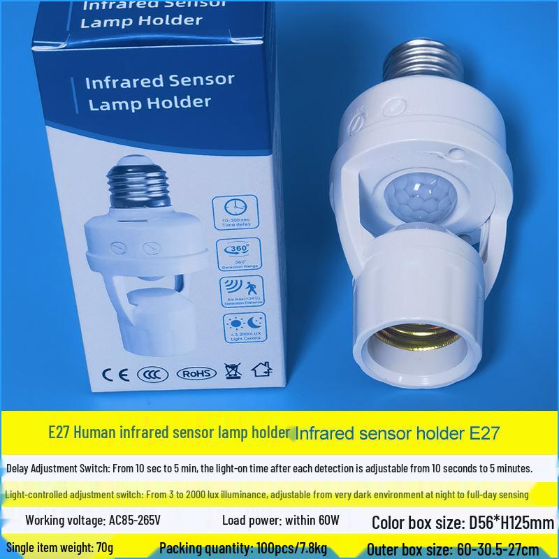 Douille de lampe LED E27 réglable avec détecteur de mouvement infrarouge pour couloirs