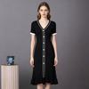 Summer Vintage Single Breasted Sheath Knitted Midi Dresses Office Women 2026 New O-neck Sheath A-line Wrap Dresses Female