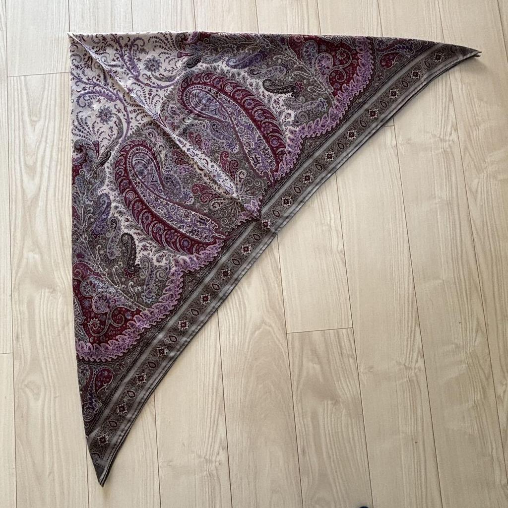 Used ETRO scarf green purple pink beige paisley pattern paisley made in Italy