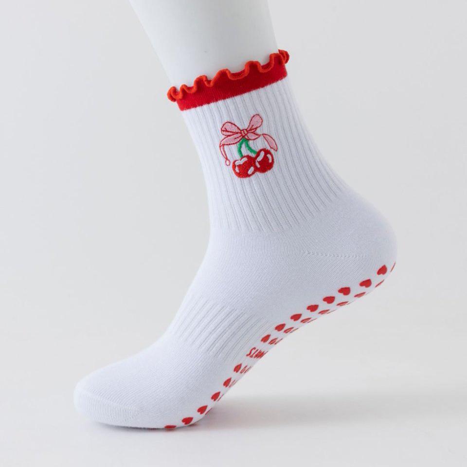 Women s Non-Slip Lace Embroidered Mid-Calf Yoga Socks for Pilates and Dance One Size