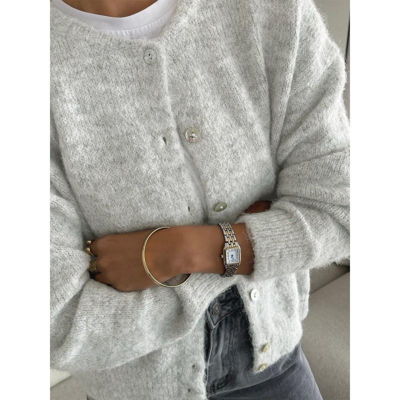 2026 Fall Winter Loose Fit Shell Button Fleece Knit Cardigan Sweater Women