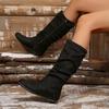 Autumn Winter Pink Mid Calf Boots Women 2025 Fashion Faux Suede Pleated Boots Woman Plus Size 36-42 Flat Heel Long Botas Mujer