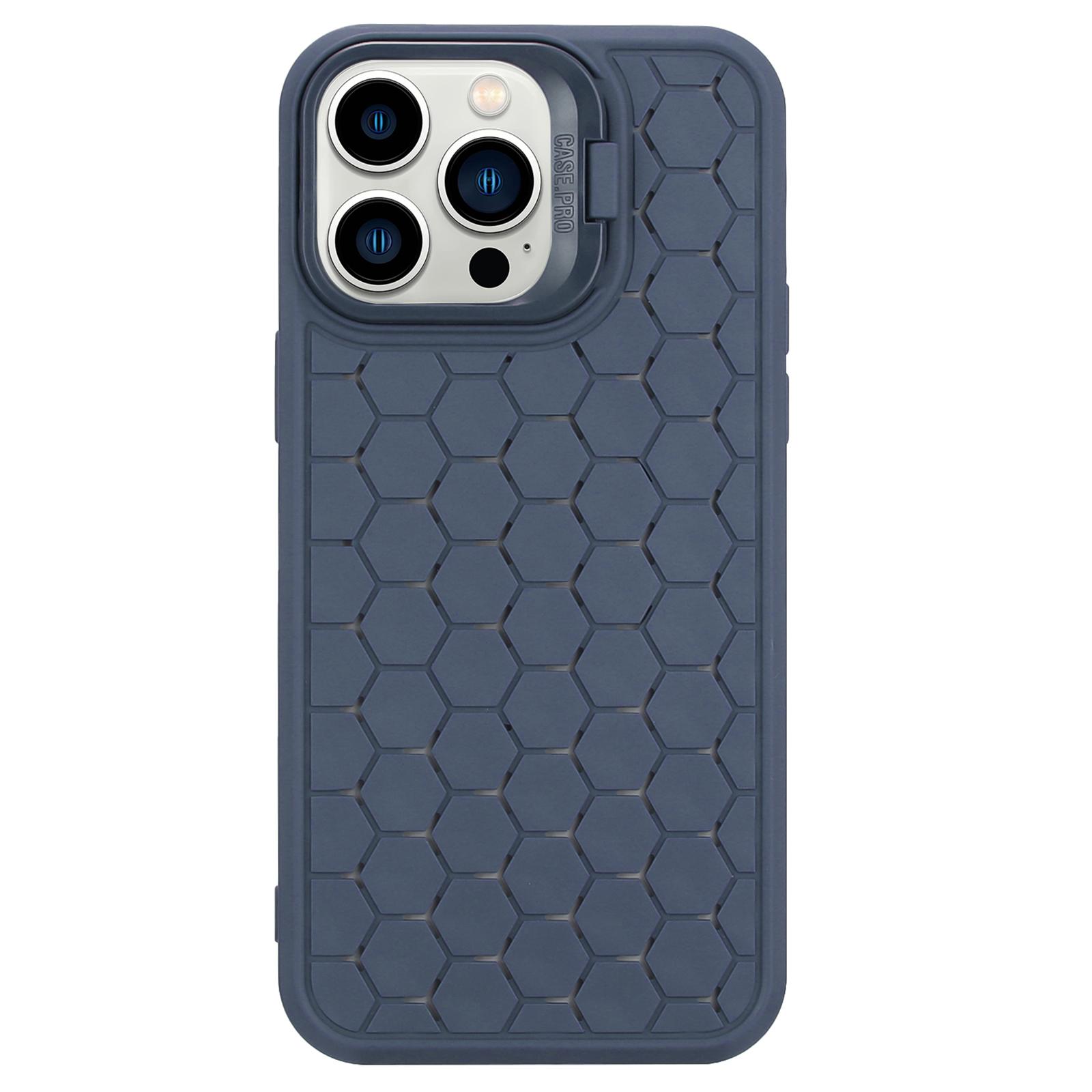 

For iPhone 16 Pro Case Kickstand Heat Dissipation TPU Phone Cover Dark Blue