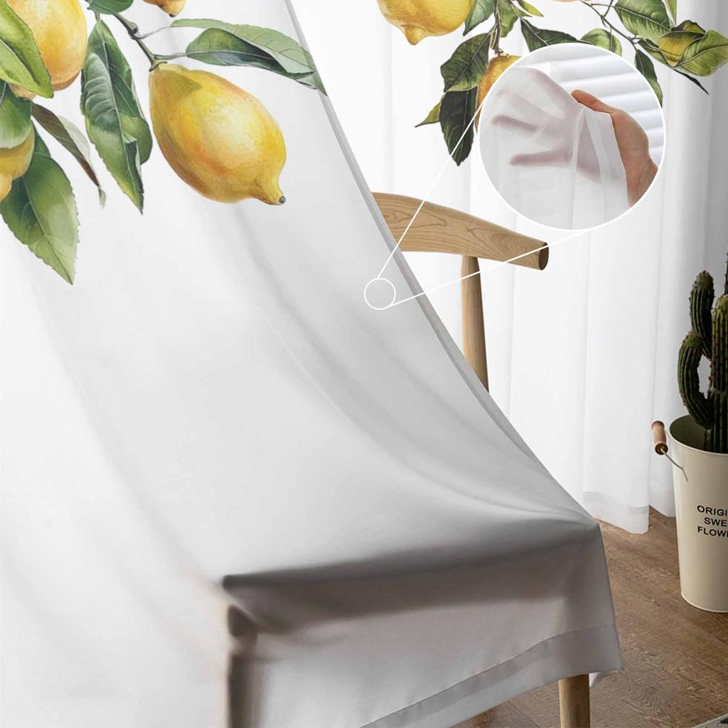 Sommer Aquarell Zitrone Tüll Fenstervorhänge für Schlafzimmer Luxus Heimdekor Vorhänge im Wohnzimmer Chiffon Paneele