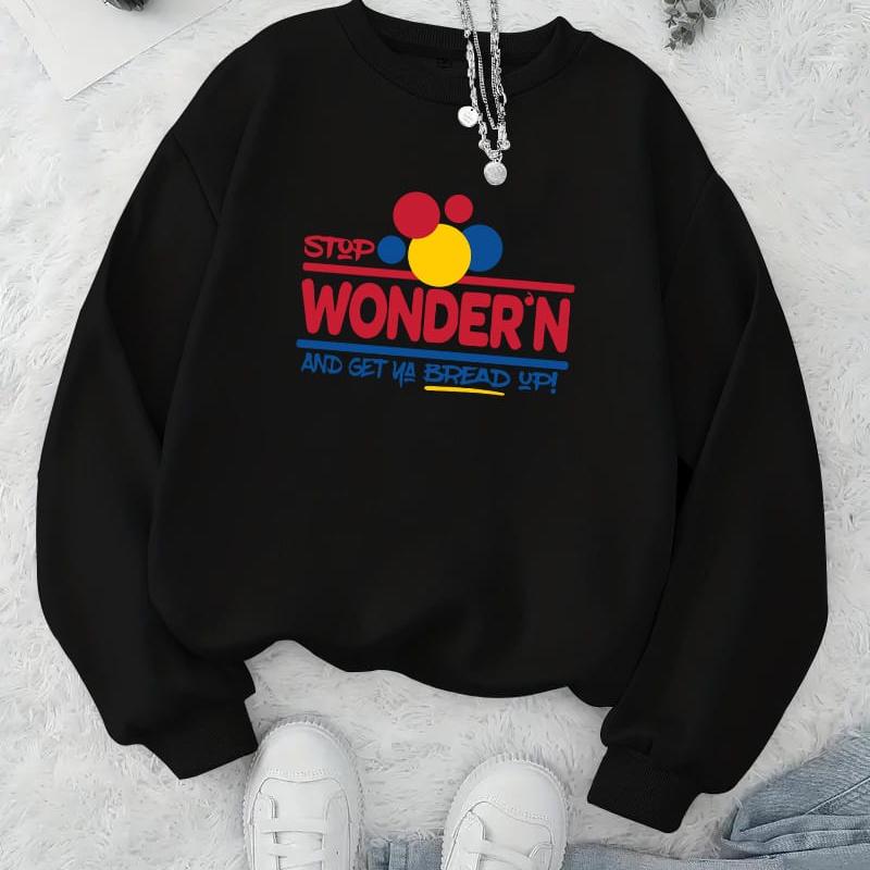Women s Casual Printed Crew Neck Sweatshirt, Breathable Fabric & Versatile, Daily Errands XXL чёрный