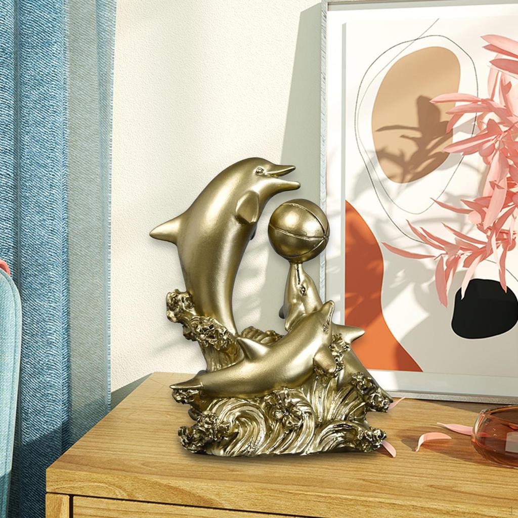 Dolphin Figurine Decorative Statue Art Crafts Creative Tabletop Ornament Sea Animal Sculpture for