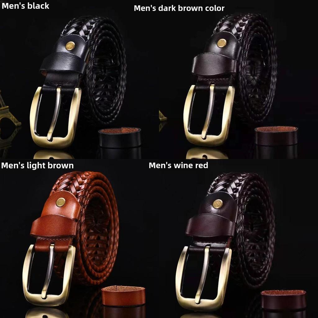 Vintage Leather Belt For Men With Mesh Pattern And Antique Buckle For Casual Wear