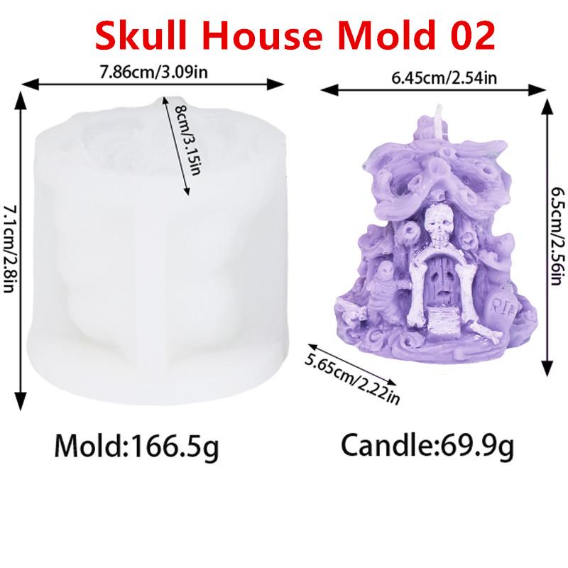 

Halloween Skull Head ,Skeleton House Candle Silicone Mold DIY Halloween Decorative Candle Handmade Soap Plaster
