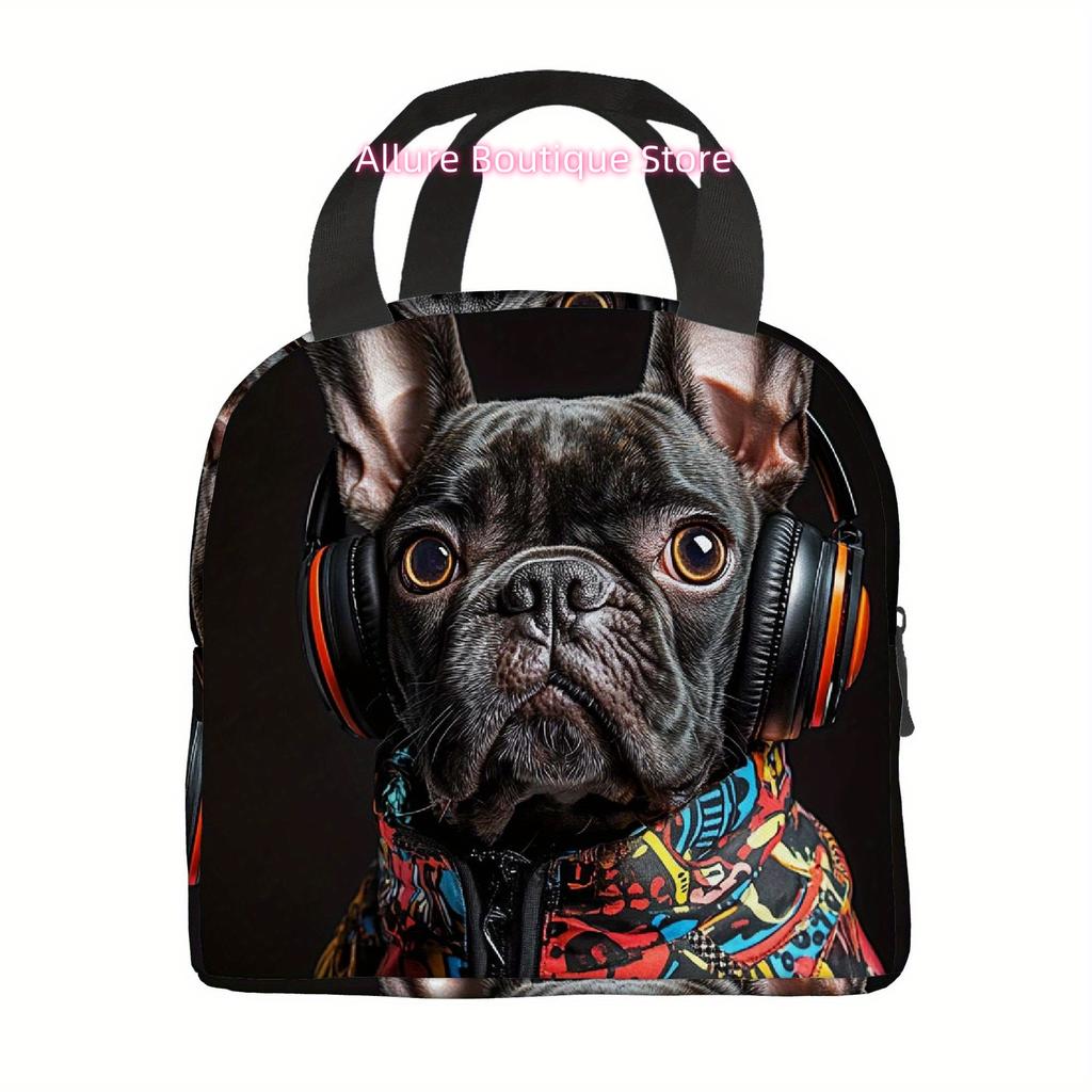 1pc, Dog Wearing Headphones and Colorful Jacket Printed Thermal Bag, Insulation Bag, Insulated Bag, No Food Contact, Suitable fo