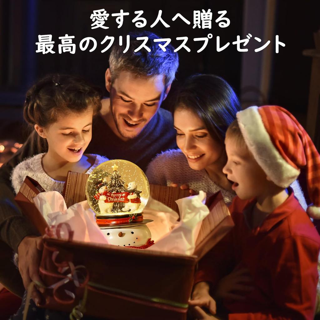 Lewondr Snow Globe (Hand-Shake Type, Built-in Warm LED, Snowmen with Banner)