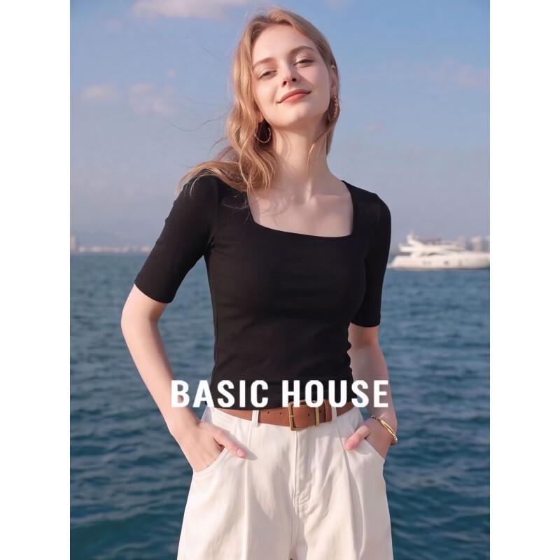Basic House Women s Square Neck Slimming Cotton T-Shirt M