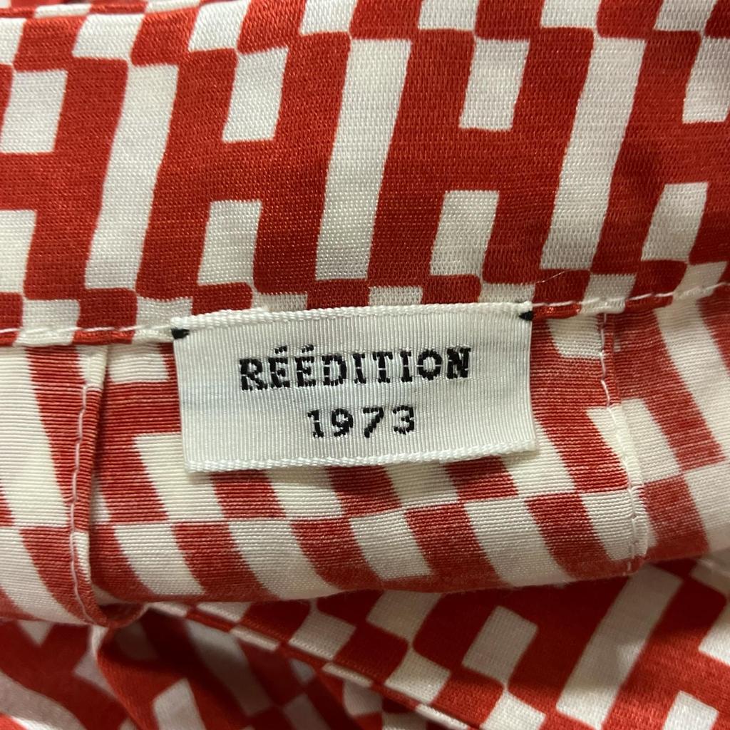 HERMES Authentic domestic product: RE EDITION1973 5H0399DQ Wool Silk H-pattern Belted Tuck Flare skirt 36 Red x whiteUsed