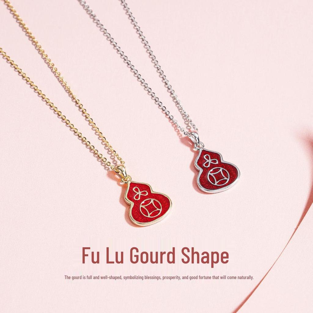 Tichiya Real Shot Gourd Necklace: Women's S925 Sterling Silver, Chinese Style, Light Luxury Enamel Fu Lu Clavicle Chain.