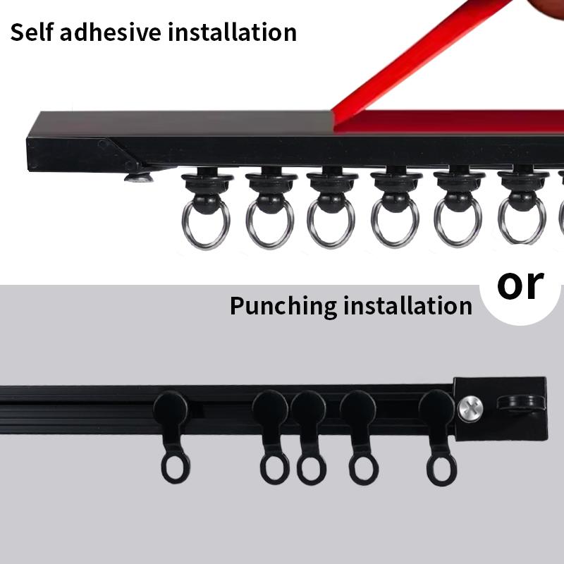 Self-Adhesive Curtain Track Kit No Drilling For Smooth Ceiling Or Wall Curtain Rod For Home Bedroom Shower Closet And RV