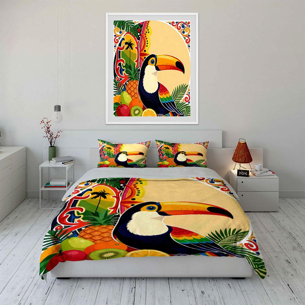 Tropical Toucan Fruit Decor Set Soft Comfortable Duvet Cover Bedding Set Included 1*Duvet Cover & 2*Pillowcases, Gift