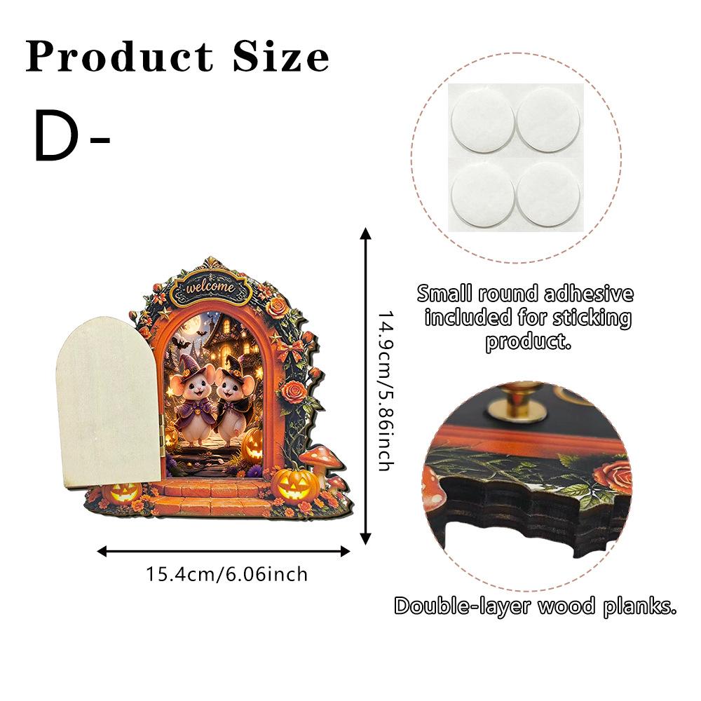 Halloween Fairy Tale Style Pumpkin Rose Mouse Hole Double-layer Wooden Board Home Wall Decoration Item Hanger Ornament