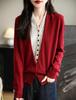 Women's V-Neck Wool Cardigan - Autumn/Winter, Two-Piece, Long Sleeve Knit Sweater