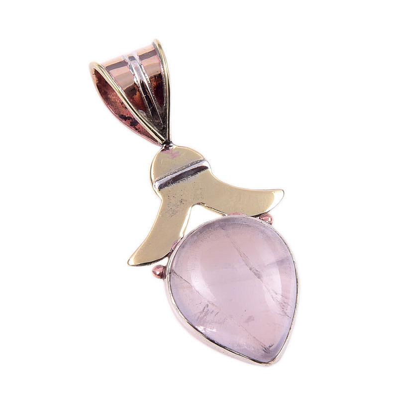 Natürlicher Rosenquarz 925 Sterlingsilber Schmuck Zweifarbiger Anhänger 1,50" D0U06