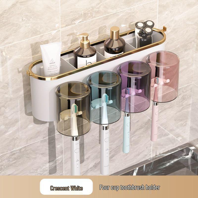 Wall-Mounted Electric Toothbrush and Toothpaste Holder with No-Drill Installation