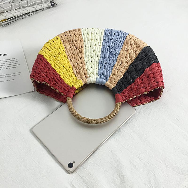 Yogodlns Summer Weaving Women Bags Beach Seaside Multicolor Straw Handbag Lady Travel Handwoven Totes Wrist Handbags