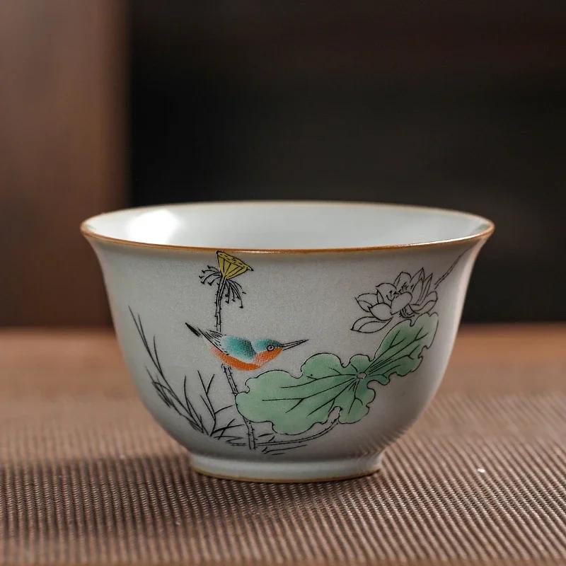Chinese Ru Kiln Teacup Travel Personal Meditation Cup Handmade Ceramic Tea Bowl Pu'er Master Cup Household Tea Set 100ml