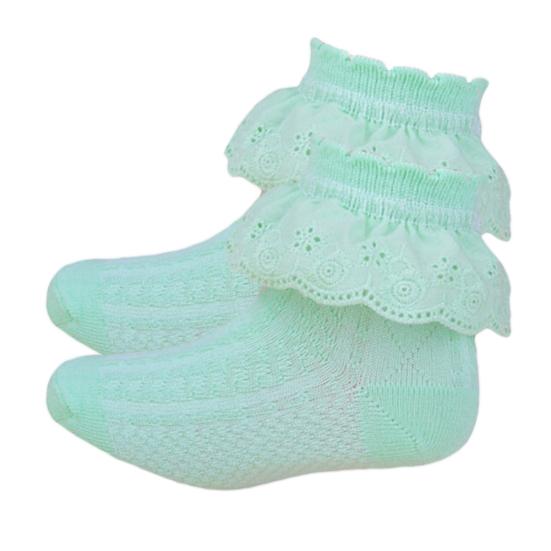 Kids Girls Fashion Solid Color Lace Trim Breathable Mesh Short Cotton Socks