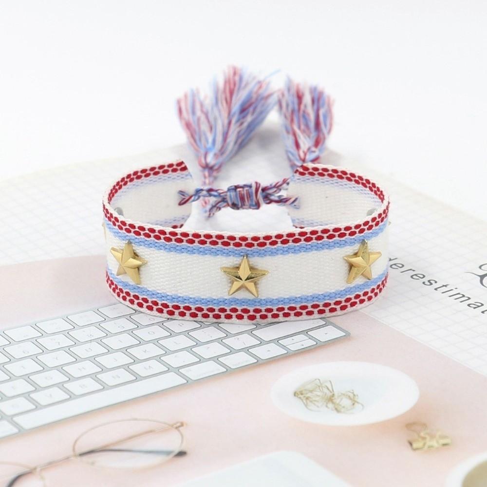 Braccialetti con Nappe Tessuti a Mano Rivetti a Stella Braccialetto Regolabile con Stelle Borchiate Braccialetti dell'Amicizia Fatti a Mano Gioielli da Donna
