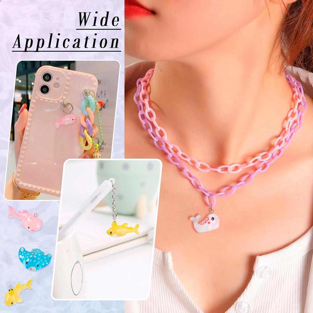 Cheriswelry 20Pcs Sea Animal Resin Pendants Lovely Shark Whale Tortoise Sea Hare Dangle Charms Ocean Summer Jewelry Charms 10 Styles 12.5-21mm for