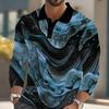 Men's Abstract Marble Long Sleeve Polo Shirt Breathable Business Casual Top Slim Fit Quick Dry Multi Colors Fall Winter