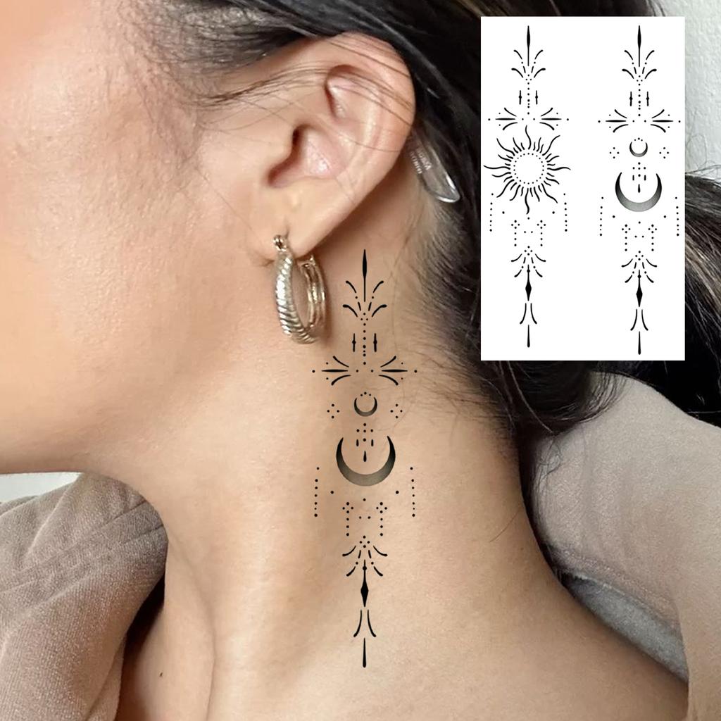 1 Sheet Crescent Sun Chain Temporary Tattoos For Women Hands Neck, Fake Tattoo Stickers Waterproof Long Lasting Realistic Tatoos