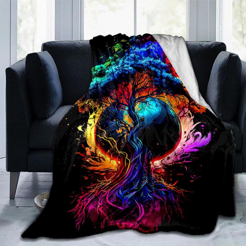 1pc Tree of Life Printing Lightweight Flannel Blanket, Comfortable and Warm Blanket, for Camping Sofa Bed and Couch Office, in All Seasons