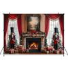 Mocsicka Christmas Photography Backdrop Home Fireplace Xmas Tree Soldier Gifts Decoration Family Holiday Party Background Banner