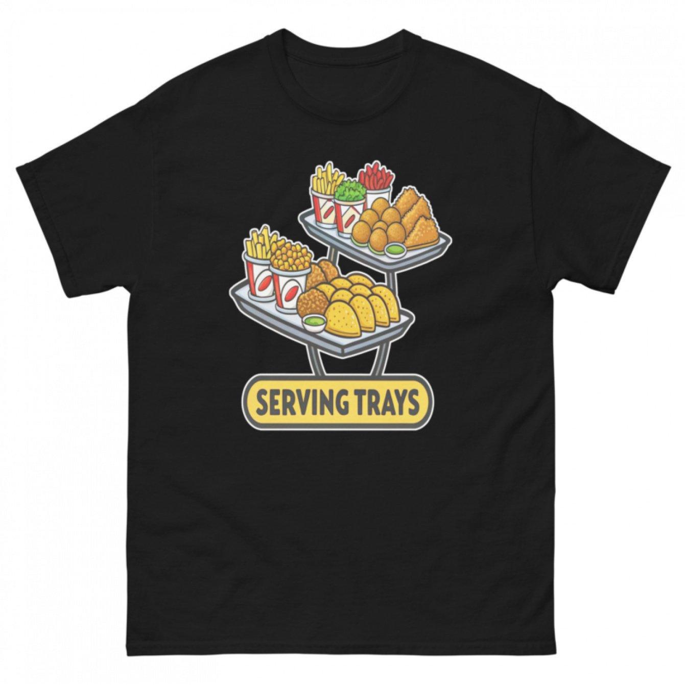 Serving Trays Fast Food Graphic Men s Cotton T-Shirt Casual Round Neck Short Sleeve Tee S