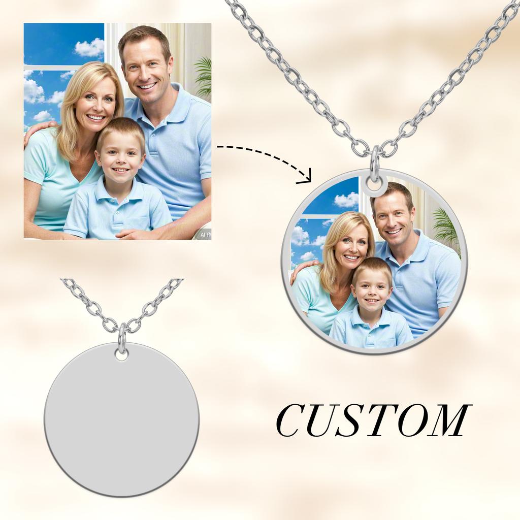 Collana Ciondolo Rotondo Cuore Rettangolo con Foto Personalizzata Acciaio Inossidabile Gioielli per Donna Uomo Famiglia Regalo di Compleanno
