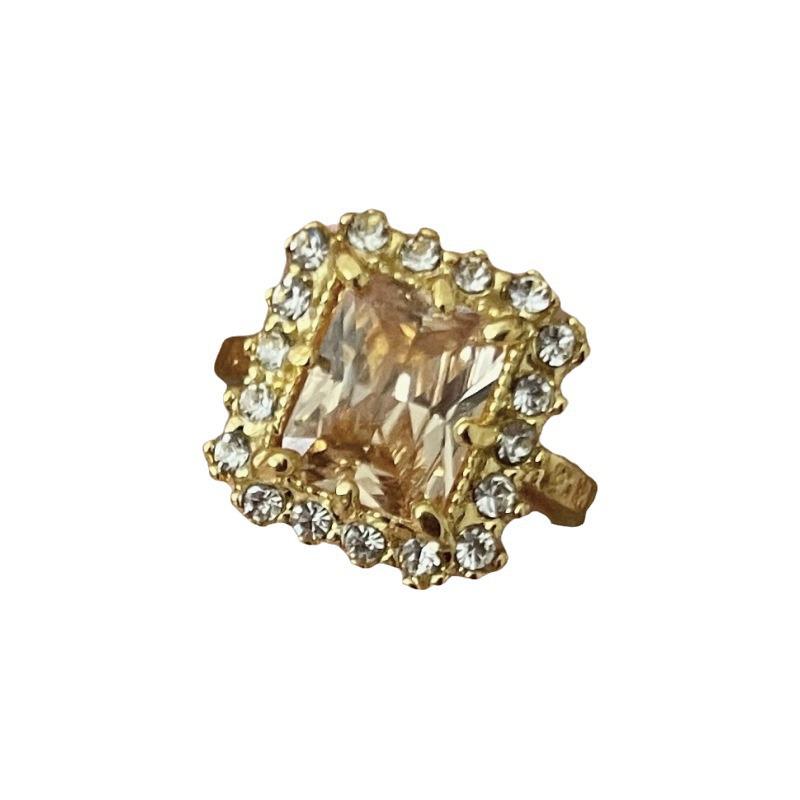 Stylish Gold-Plated Champagne Diamond Women's Ring - European & American Statement Jewelry