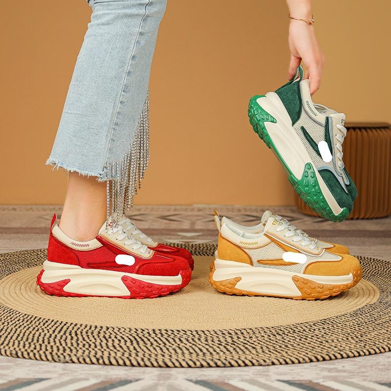 Leather dad shoes shoes women's summer new thick-soled inner height increase mesh breathable thin casual sports shoes women