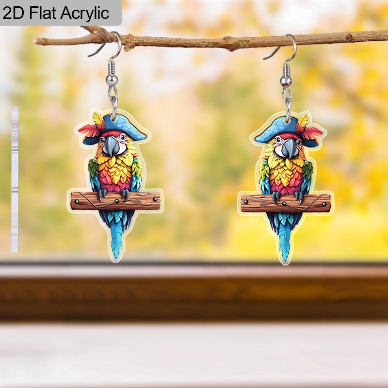 Boucle d'oreille pendante 2D Motif Capitaine Perroquet Bijou d'oreille Tenues quotidiennes Accessoires de fête Cadeau parfait pour la famille/ les amis
