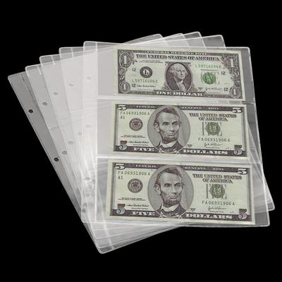 Porte-billets Album de collection de billets de banque Feuilles mobiles Pochette protectrice pour billets de banque Transparente 3 emplacements Tirelire Billet de banque Portable pour collectionneur