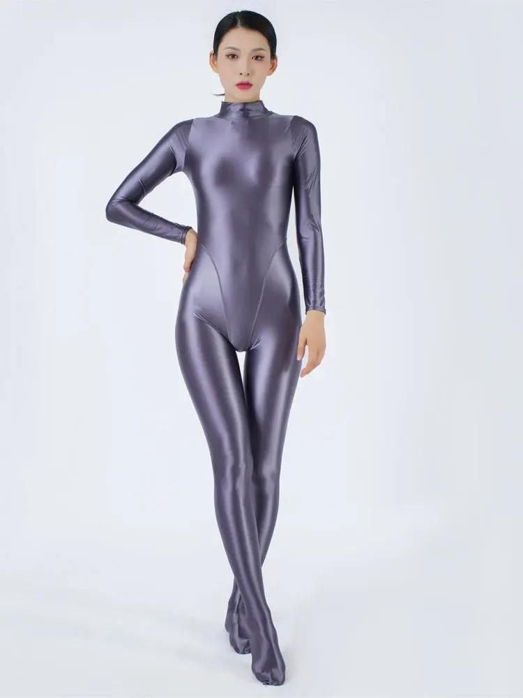 Sexy Women'S Jumpsuit High Elastic Satin Shiny Shaperwear Bodysuit Woman Clothing Nightclub Dance Wear Elegant Party Tights