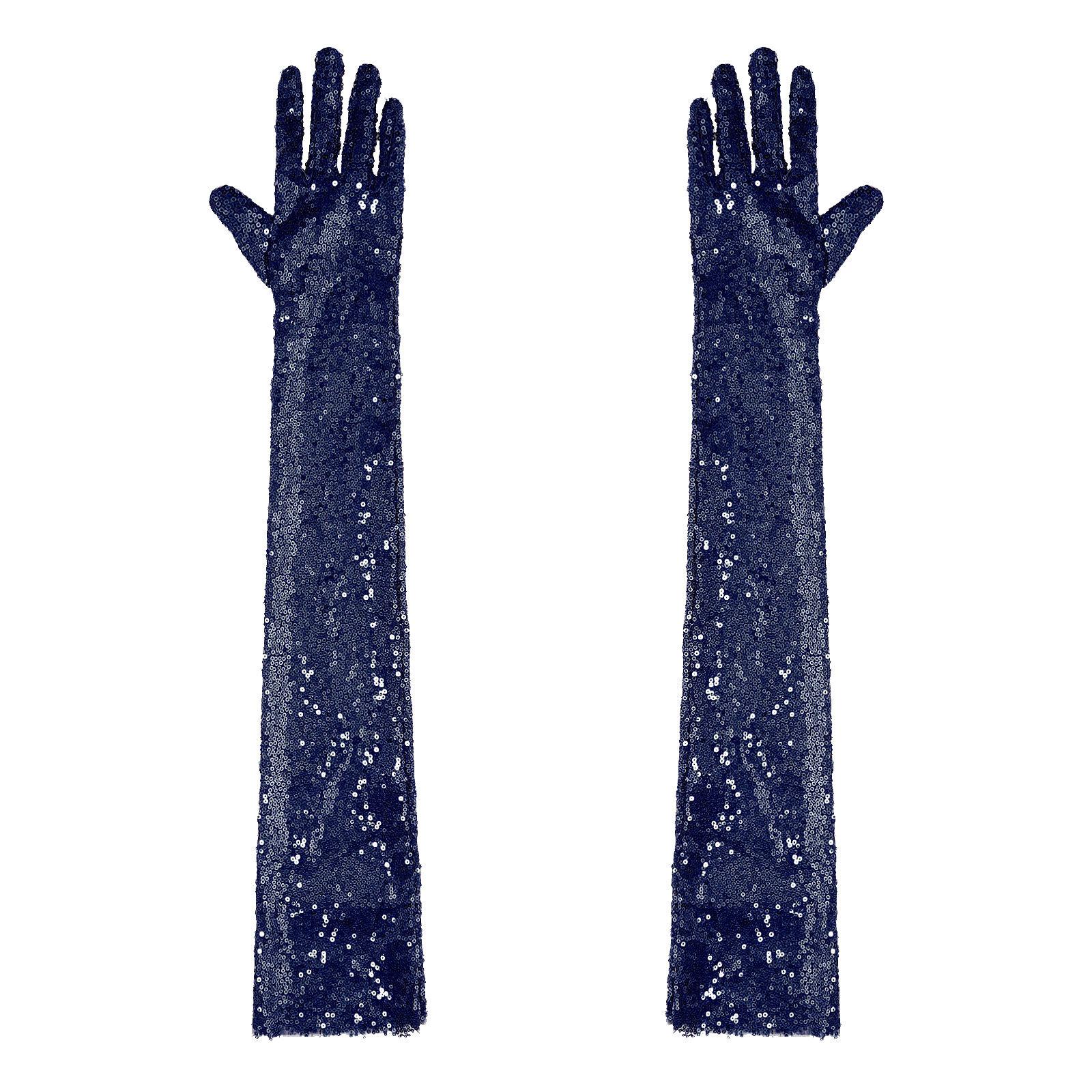

Жіночі блискучі сітчасті довгі рукавички до ліктя Вінтажні довгі рукавички для оперного вечора One Size темно-синього кольору