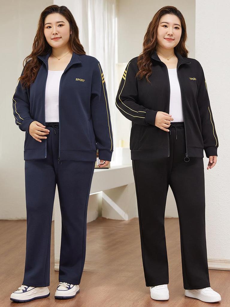 Mother's Plus Size Autumn-Winter Long-Sleeve Two-Piece Set: Middle-Aged Women's Casual Sportswear