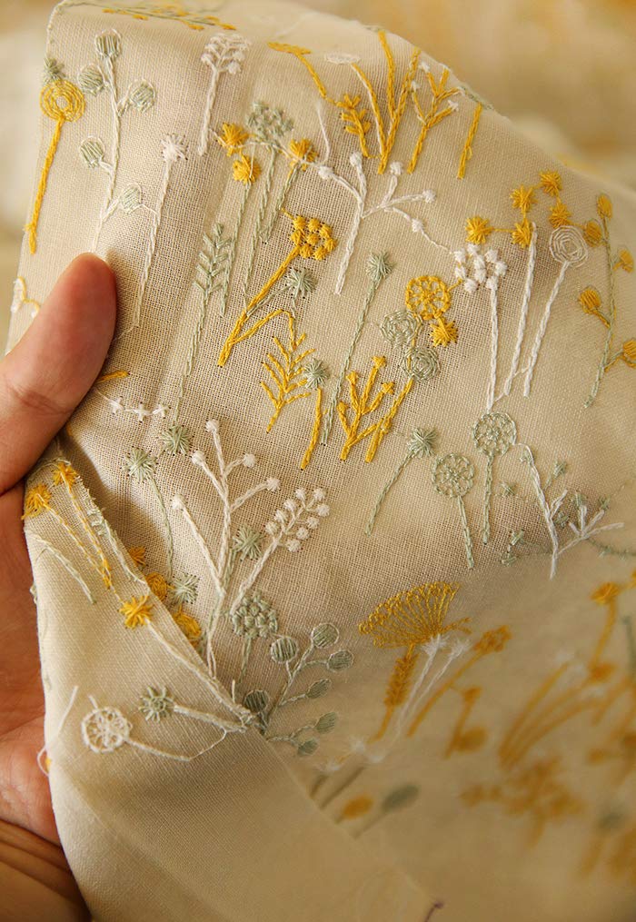 140cm wide x 95cm long premium botanical floral embroidered ramie cotton fabric
