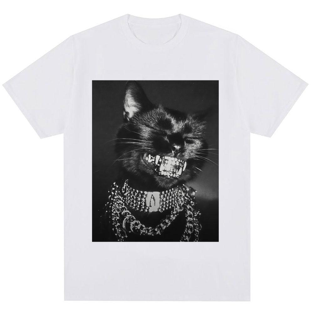 Funny Black Cat Y2k Kitten Meme Print T Shirt Men Women Vintage Fashion T-shirts Oversized Cotton Casual T-shirt