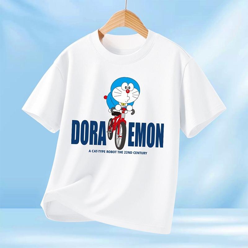 

2025 DORAEMON Printed Men and Women s Short-sleeved T-shirts Summer Breathable Sweat-absorbent Loose Summer Wear Pure Cotton Top S