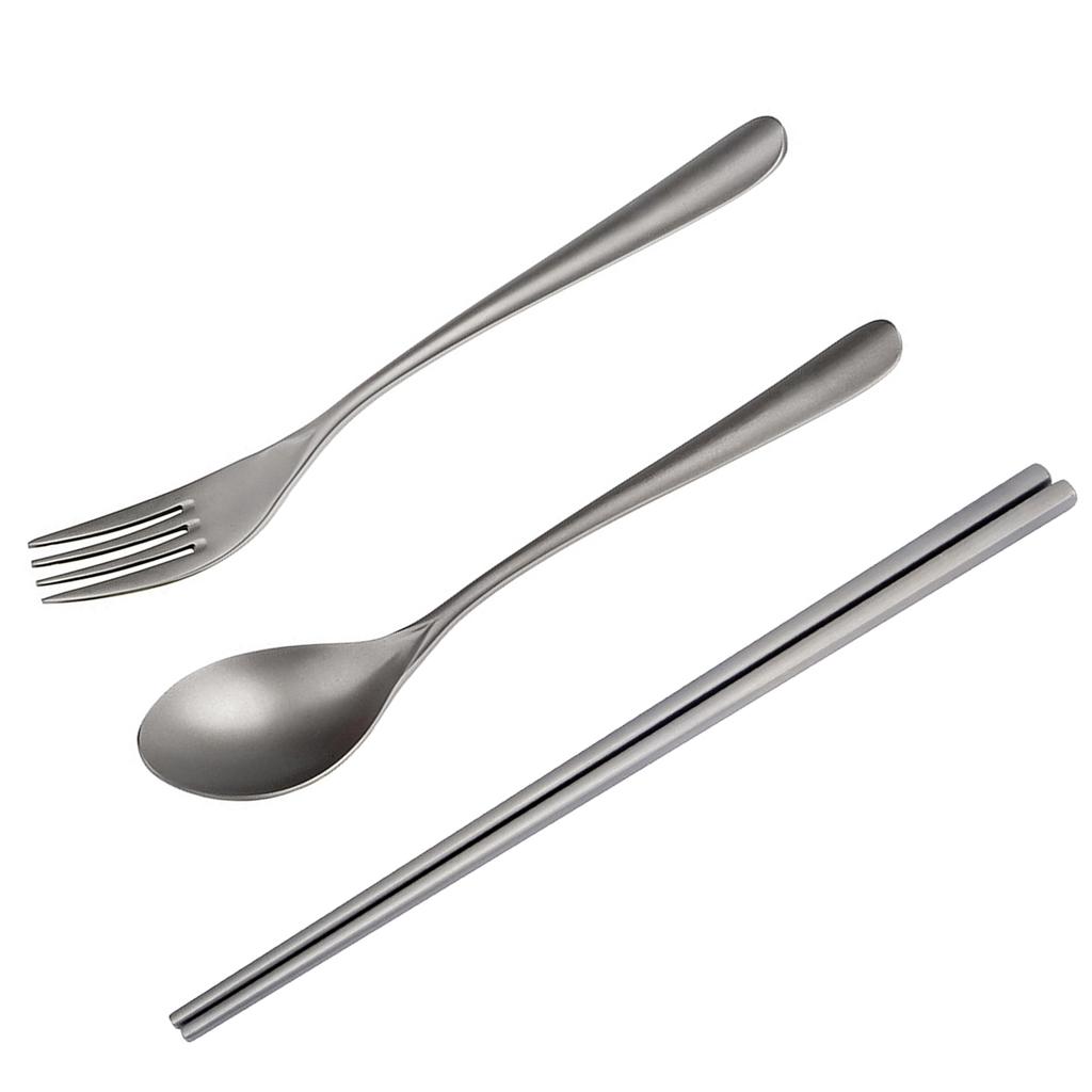 Ti Cutlery Set Camping Fork Spoon Chopsticks Lightweight Tableware for Home Picnic Travel with Carry Pouch Chopsticks