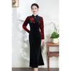 Elegant Velvet Cheongsam Dress Women 2025 Retro High Waist Fishtail Silhouette Stand Collar Nine-Sleeve