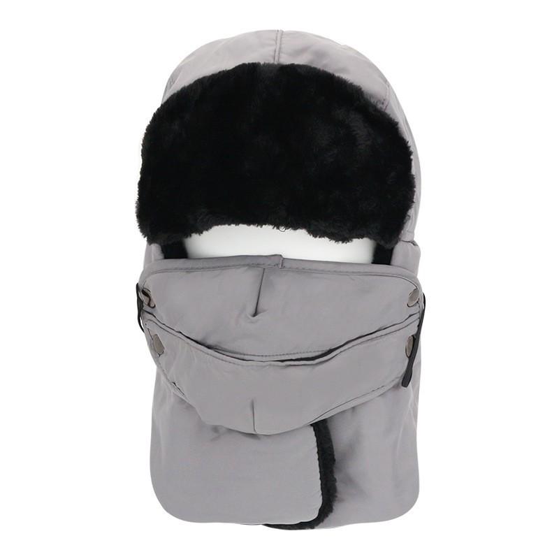 

Winter thickened and velvet solid color hat outdoor windproof and cold-proof cycling hat scarf integrated warm ear protection hat One size сірий колір