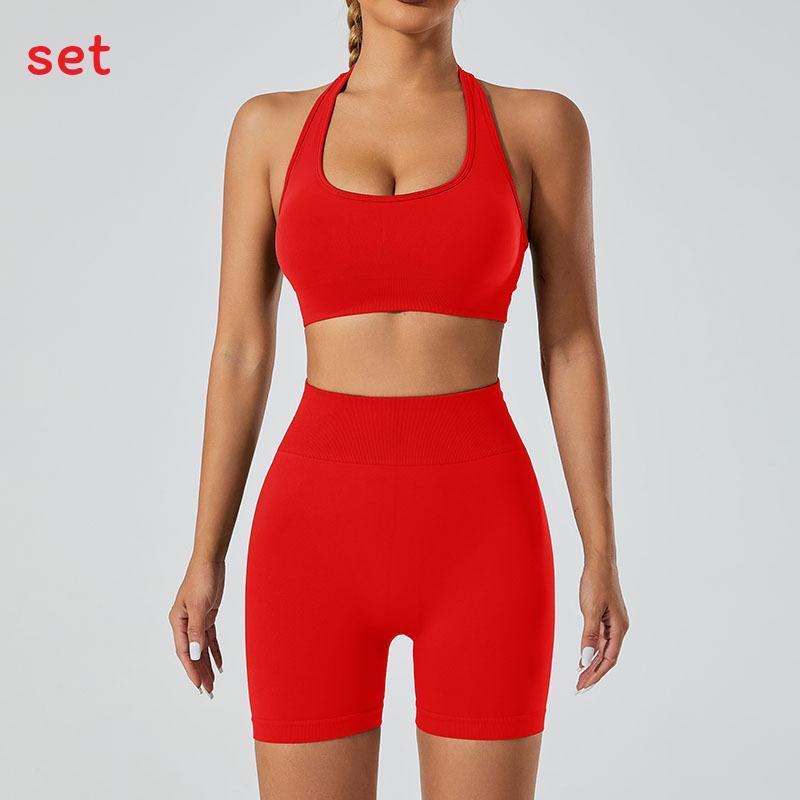 Yoga Outfit Women Seamless High Elastic Shorts Sports Bra Set With Moisture Wicking For Fitness And Running